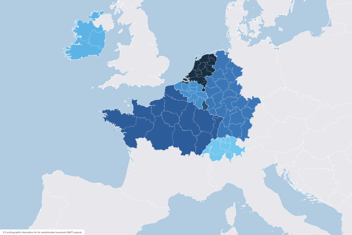 © EuroGeographics Association for the administrative boundaries (NUTS regions) NWE Area map 2021-2027