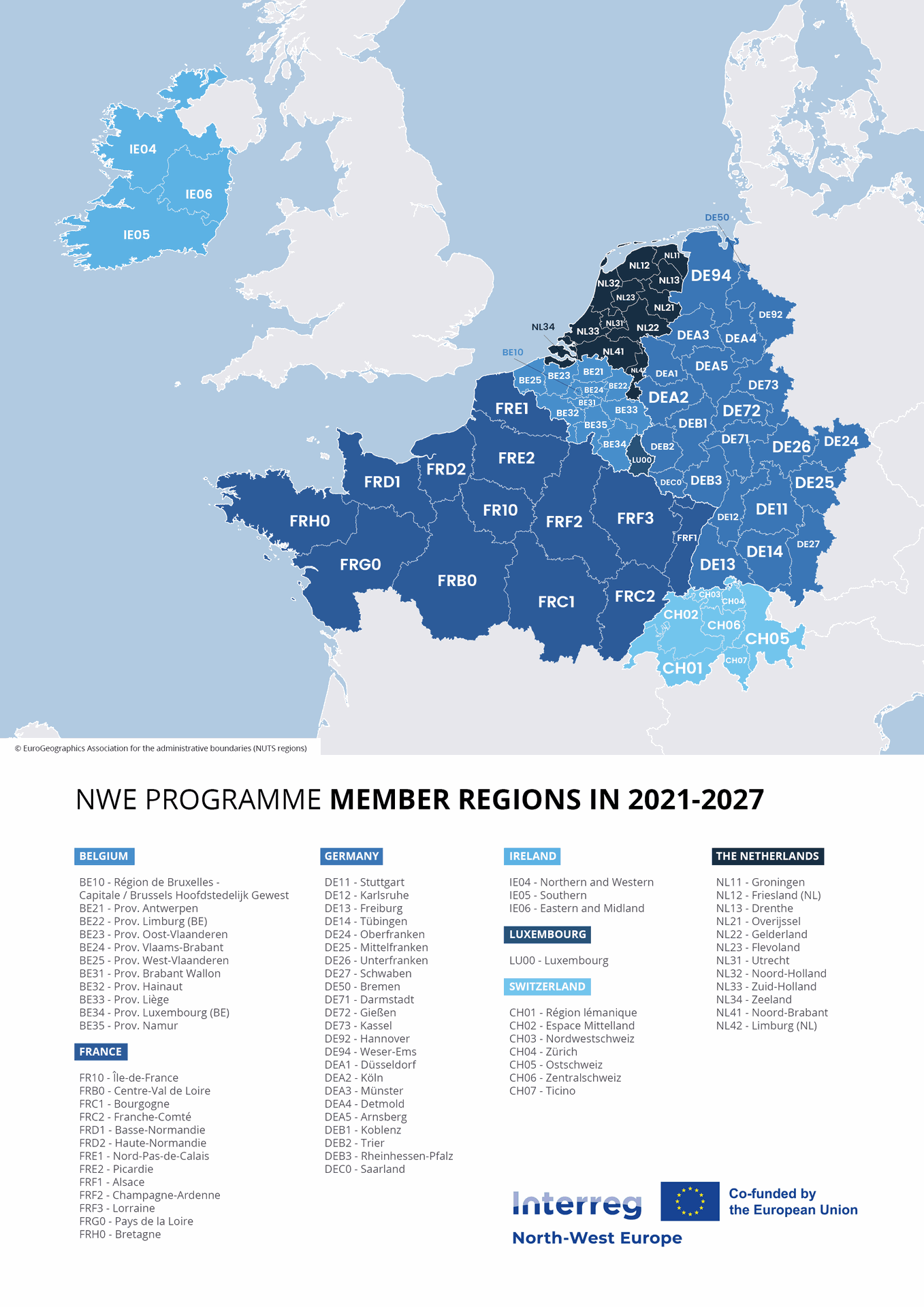 © EuroGeographics Association for the administrative boundaries (NUTS regions) NWE Area map 2021-2027