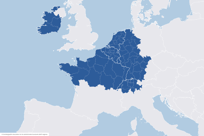 © EuroGeographics Association for the administrative boundaries (NUTS regions) NWE Area map 2021-2027